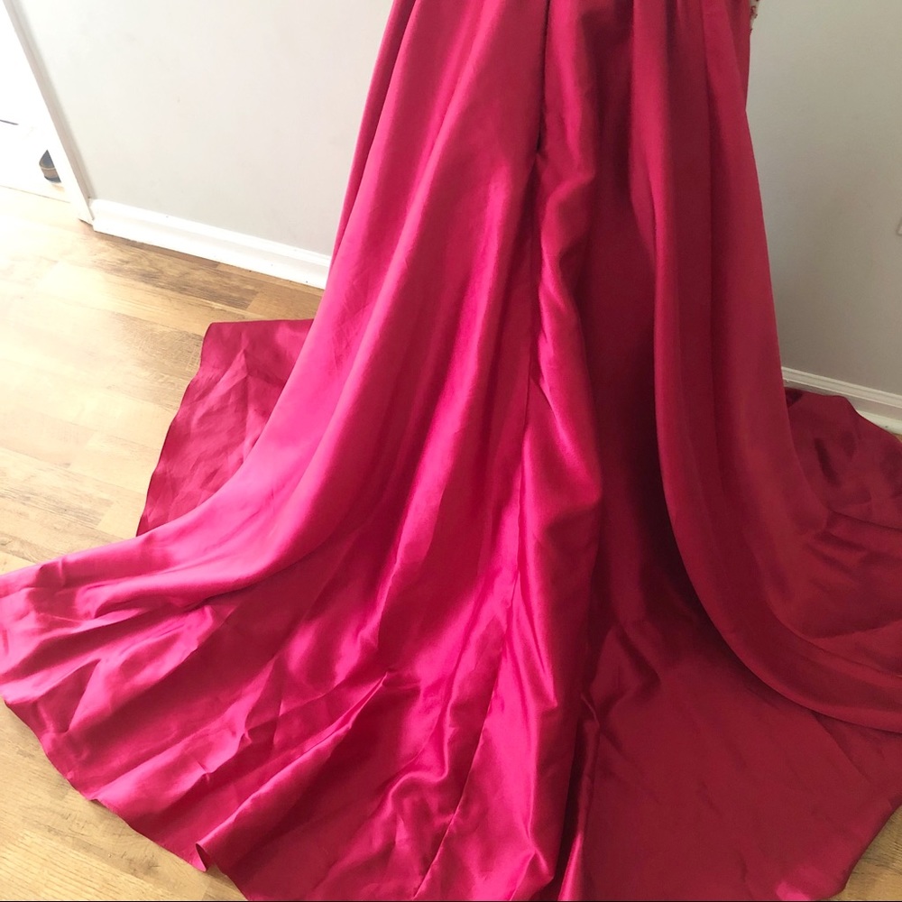 Jovani Pink Red Jeweled Long Sleeve Mermaid Dress 14 Formal Pageant Prom 46708 - Picture 10 of 13